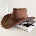 Cappello da cowboy marrone in scamosciato con cuciture nere e cordino sottogola regolabile - L (58-60cm) Adulti / Caffè Chiaro Vintage