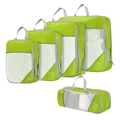 Five-piece compression travel organizer set in grass green nylon with mesh panels - Five-Piece Set / Green