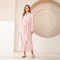 Thick light pink flannel fleece long bathrobe for women with cozy textured shawl collar - Pink Women
