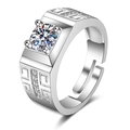 Bague classique en moissanite argentée pour homme avec motifs géométriques et anneau réglable - Ouvert Réglable / Bague Homme à Texture Géométrique (NAN002)