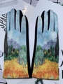 Women's autumn winter suede gloves featuring artistic impressionist oil painting patterns - One Size / Pattern 7 (Cypress Style)