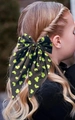 Nœud à cheveux noir élégant avec imprimé trèfle vert pour accessoires de coiffure - Noir avec trèfle vert (6)