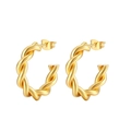 Chic 18k gold plated twisted hoop earrings with a minimalist geometric C-shape design - Gold