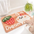 Plush pink bathroom rug featuring a cute cartoon rabbit and strawberry with Dream text - 40*60cm / Rabbit and Big Strawberry