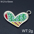 DIY stainless steel heart pendant with colorful enamel stripes and green dot pattern - Green Red Yellow Dot Stripes (KLJ6421-Z)