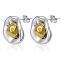Detailed shot of irregular geometric earrings with two-tone silver and gold steel finish - Bi-color Gold Silver Flower