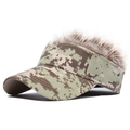 Brown hair wig visor hat with digital camouflage pattern for men in olive green - S(54-56cm) / Digital Camo Green Khaki/Brown Wig