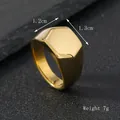 Polished gold hexagonal stainless steel signet ring with 1.2cm x 1.3cm flat top - US 6 / Hexagon / Gold