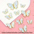Blue and gold butterfly cake topper set with 10 mixed sizes for DIY party decoration - Blue Outline Butterfly Material Kit