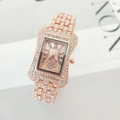 Orologio rettangolare in oro rosa da donna con cristalli luccicanti e numeri romani - Oro rosa