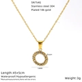 Dettagli della collana in acciaio inossidabile placcato oro 18K con ciondolo zircone - Stile Rotondo (SN754G)