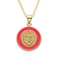 Detailed view of religious Saint Benedict medal pendant with red enamel and gold relief - Style A014
