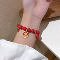 Red agate bead bracelet with golden ox peace charm and zodiac themed pendant - Red Agate Lucky Cow Pendant Bracelet (32# Bracelet - Red - Ox)