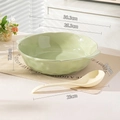 Cream green ceramic 2450ml large soup bowl with handles and matching cream yellow spoon - 12 Inch Soup Bowl + Large Spoon - Creamy Green