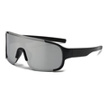 Gafas de sol de ciclismo de montura grande de una pieza deporte al aire libre viento - Solo Gafas / Montura Negro Mate Lente Espejo Plateado
