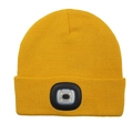 Yellow knitted beanie with integrated LED headlamp for outdoor night activities - 4-LED Style / Yellow