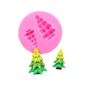 Siliconen kerstboom vorm voor fondant en DIY bakken, feestelijke taart decoraties - Dubbele Boom Ronde Stijl (15-395) / Roze