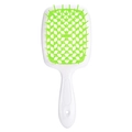 Hollow-out hair brush in white handle and neon green bristles for detangling styling - Fluorescent Green With White Stem