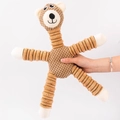 Brown corduroy squeaky plush dog toy with long limbs for chewing and interactive play - Brown Bear