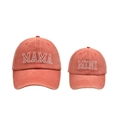 Matching MAMA and MINI embroidered baseball caps in vintage washed red cotton - Orange