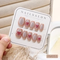 Uñas postizas hechas a mano con diseño de pata de gato rosa y acabado brillante cat-eye - Talla XS (FM055-XS)