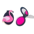Opvouwbare zwarte flamingo haarborstel met spiegel en roze borstels voor onderweg - Zwart Ovaal + Flamingo