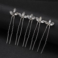 Set of five silver bridal hair pins with leaf-shaped rhinestones and wavy metal design - Silver