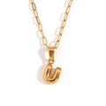 18K gold plated necklace with a 3D bubble letter U pendant on a paperclip chain - Gold-U