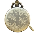 Vintage bronze quartz pocket watch with floral engraved case and matching chain - Bronze - Scroll Pattern Relief