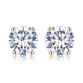 Elegant 925 sterling silver stud earrings with rose gold finish and round moissanite - 1 ct / Rose Gold