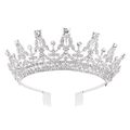 Silver bridal crown tiara with sparkling rhinestones and securing combs on white background - Silver White Diamond