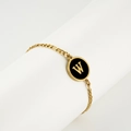 18K gold plated stainless steel chain bracelet featuring a black shell letter W pendant - Letter W / Gold/Black