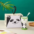 Panda-themed ceramic cup with embossed panda design, steel spoon and gift box packaging - Panda Green Gift Box Cup and Spoon