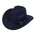 Dark blue western cowboy hat featuring a black decorative band and golden metal buckle - M (56-58cm) / Navy Blue (169-F)