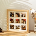 Natural wood shadow box photo frame with nine-grid layout and thick white matting - Flat Style-Natural Wood / Small 25.3cm(Desktop/Wall)