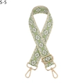Detail of adjustable woven shoulder strap with green geometric patterns and gold clips - S-5 Matcha Green