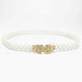 Elastic white double-row pearl belt with golden rose flower metal buckle for dresses - Golden Rose Buckle (KL139-20)