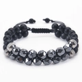 Bracciale intrecciato a doppio strato da 8mm con perle nere opache ed ematite - Bracciale in Pietra Magnetica