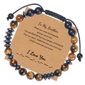 Bracelet œil de tigre 8mm avec carte message code Morse cadeau pour frère sur fond blanc - À mon frère