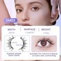 Magnetic lashes EM03 native style 26mm width with model wear and detail specs - EM03 Native Unadorned Style (No Clip)