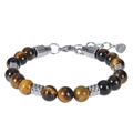 Brown tiger eye stone bead bracelet with silver stainless steel lobster clasp - Yellow Tiger Eye Bracelet