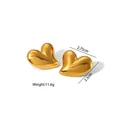 Polished 3D gold heart stainless steel earrings with glossy finish on white background - 3D Heart Shape - Gold (YYE023562-G)