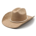 Chapeau de cowboy en daim camel avec décoration de perles et bord incurvé classique - Chameau / M (56-57 cm)