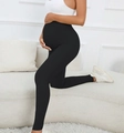 Slim fit black maternity leggings with high waist belly support for autumn wear - S / Black