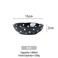 Polka dot ceramic pet bowl in black, 15cm wide, with shallow 300ml food capacity - Single Black Mushroom Bowl (Flat)