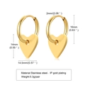 Gold-plated stainless steel heart pendant earrings with dimensions and weight specs - Gold Hollow Heart Hoop Earrings
