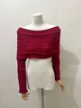 Wine red cable knit long sleeve off-shoulder shawl sweater wrap for women - Hollow Long Shawl / Red