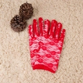 Elegant long red lace bridal gloves with floral mesh pattern for wedding ceremony - One Size / 22cm Red