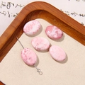 Pink oval textured natural stone beads with silver pin for DIY earring jewelry making - Pink Mottled Texture Oval Style (27号)