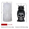 Halloween owl on skull silicone mold for DIY candles and resin craft with measurements - Owl Skull GJ-176
